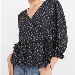 Madewell Puff Sleeve Floral Wrap Top